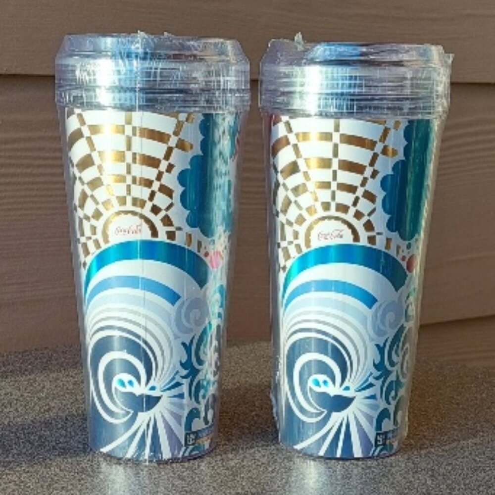 Pair of Royal Carribean Coca-Cola Insulated Drink Tumblers w/Lids New in Package